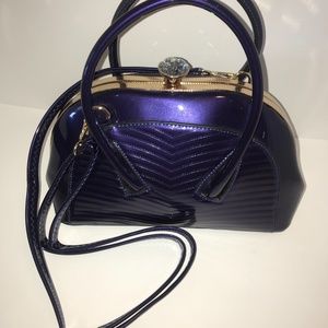 Shiny Dark Purple Handbag with Shoulder Strap